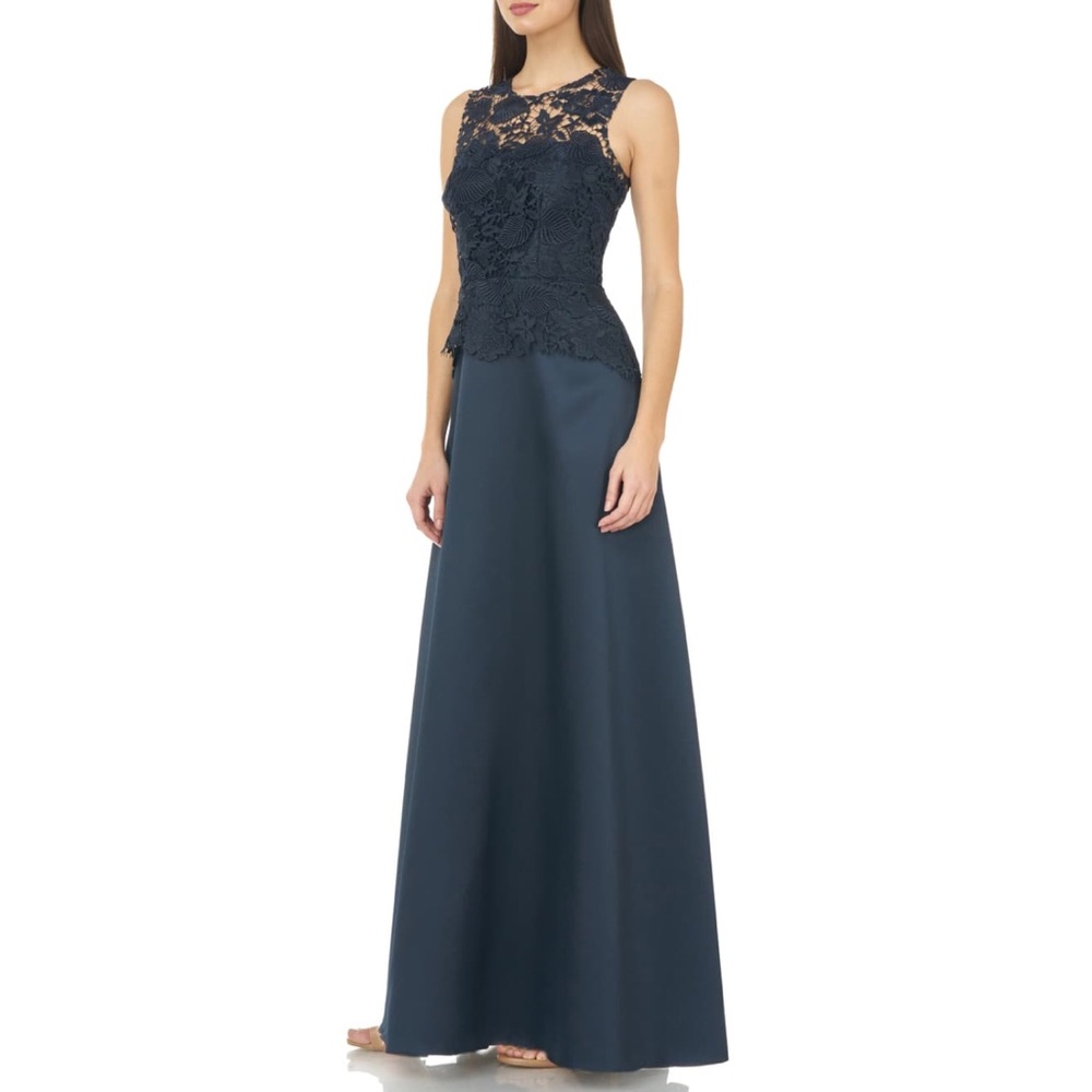 CARMEN MARC VALVO INFUSION LACE PEPLUM GOWN - Picture 3 of 4